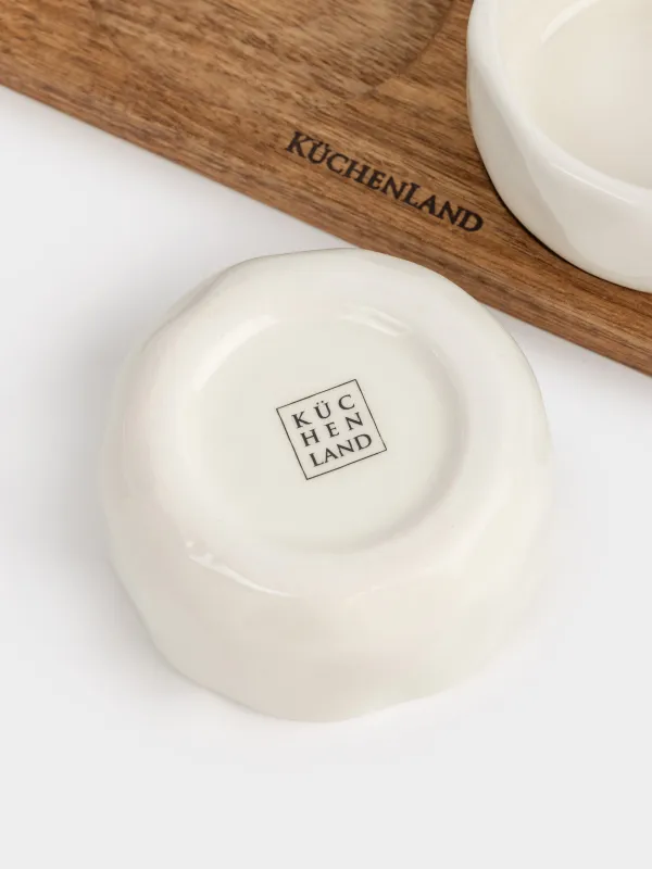 Набор для закусок, 3 пр, на подставке, керамика/дерево, молочный, Мятый эффект, Crumple kitchen, image-5