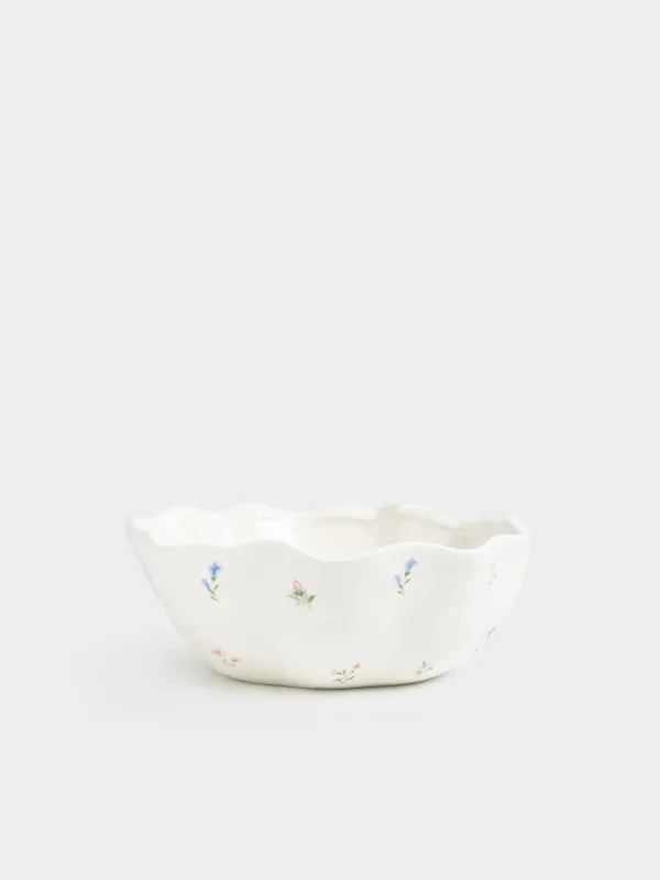 Салат ыдысы, 21х8 см, 1,2 л, керамика, сүт түстес, Нәзік гүлдер, El flora, image-0