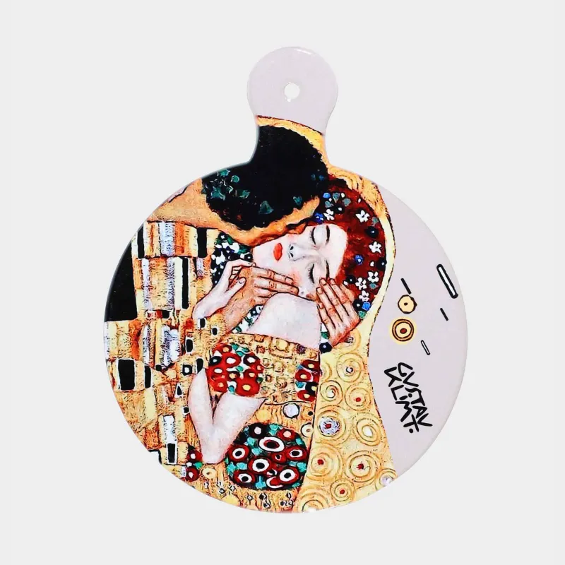 Подставка под горячее, 23х18 см, с ручкой, керамика/пробка, Климт, Поцелуй, Art поцелуй