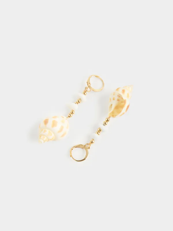 Серьги, 6 см, 2 шт, металл/ракушка, золотистые, Морская раковина, Jewelry seaside, image-2