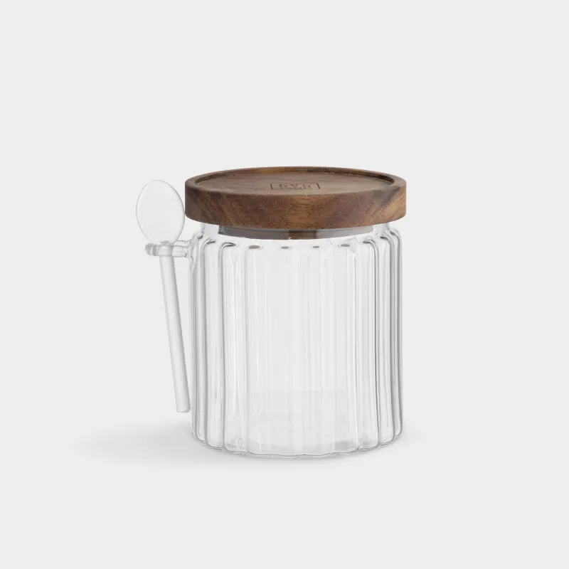 Емкость для хранения, 9x12 см, 500 мл, с ложкой, стекло Р/дерево, Ribby wood