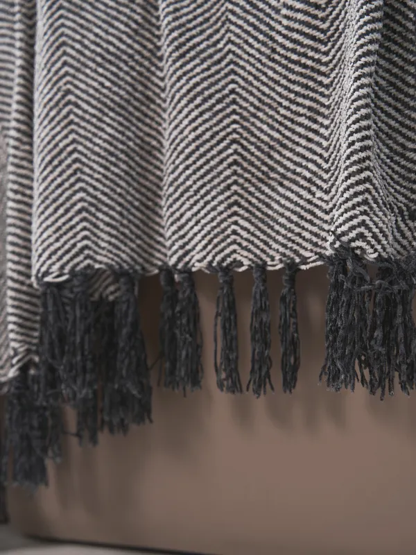 Плед, 130x170 см, с бахромой, шенилл, серо-белый, Зигзаг, Chenill, image-6