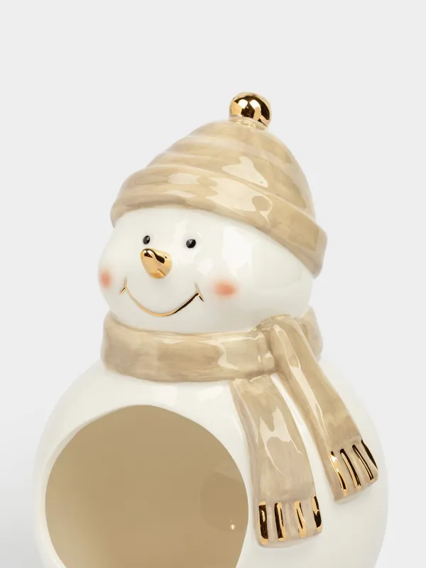 Кәмпит ыдысы, 21х16 см, фарфор P, ақ және сарғылт-қоңыр, Қалпақ пен шарф таққан аққала, Snowy, image-2