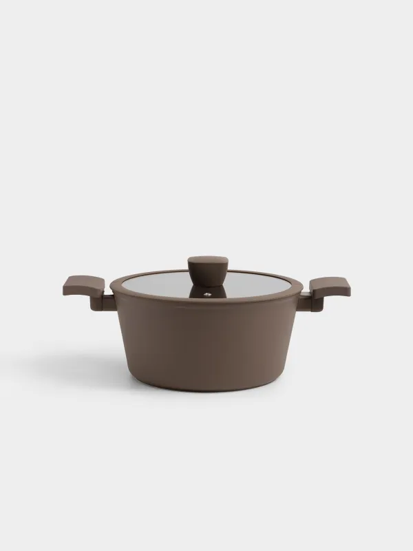 Кастрюля, 24 см, 4,2 л, с крышкой, с покрытием, алюминий, коричневая, Brown rock, image-0