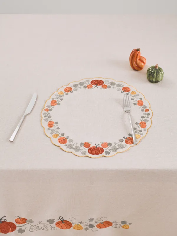 Салфетка под приборы, 38 см, полиэстер, круглая, бежевая, Тыквы, Colorful gourds, image-1