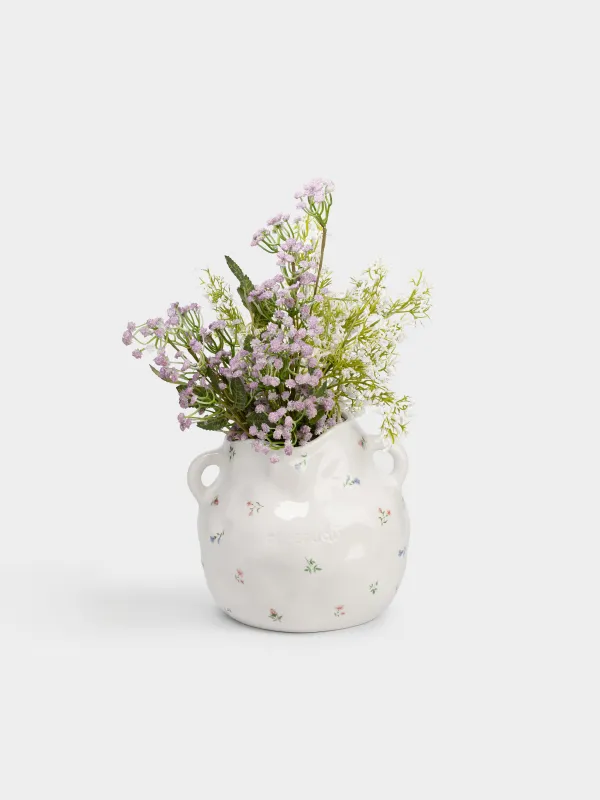Гүл вазасы, 19 см, тұтқалары бар, керамика, сүт түстес, Нәзік гүлдер, El flora, image-4