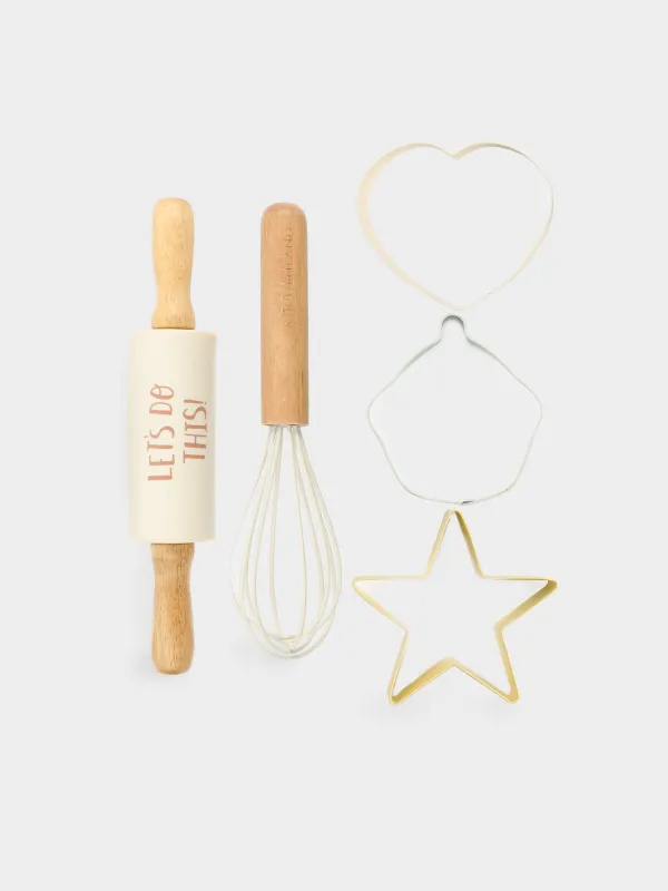 Набор для выпечки, 5 пр, скалка/венчик/формы, силикон/сталь/дерево, Фигуры, Bakery, image-0