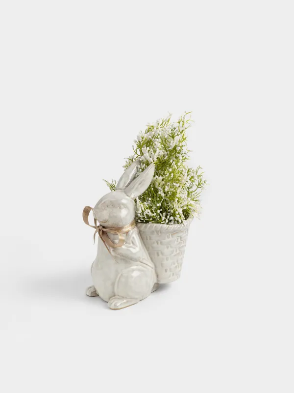 Гүл вазасы, 20 см, сәндік, фарфор P, сүт түстес және қоңыр, Қоян, Rustic Easter, image-3