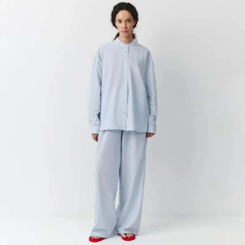 Әйелдер шалбары, үйге арналған, өлшемі L, мақта К, ақ және көгілдір, Жолақ/Тор, Vicila