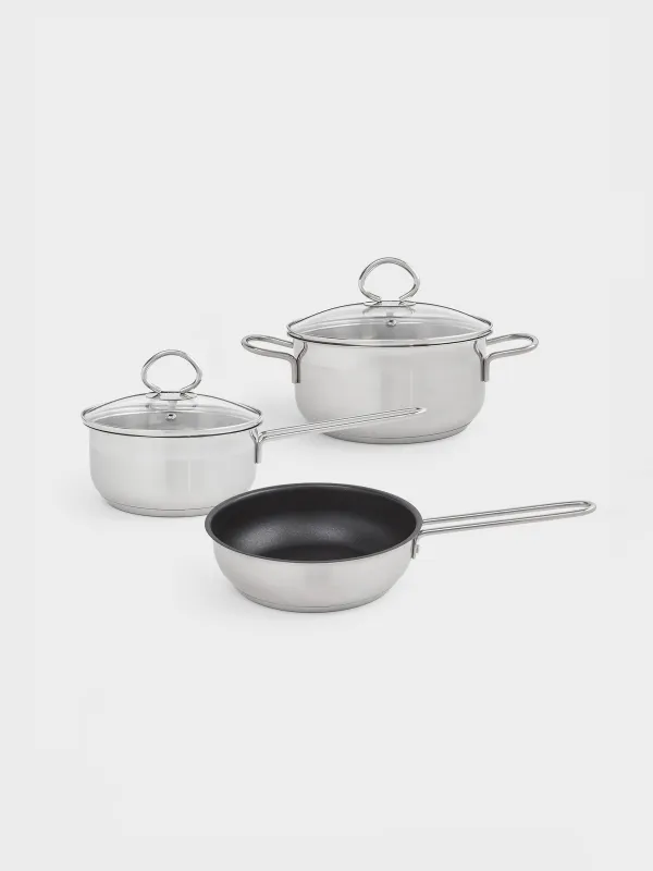 Набор посуды, 3 пр, сталь/стекло, Egoist lite, image-0