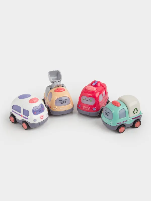 Набор игрушек, 6 см, 4 пр, инерционный, пластик, Машинки, Kids cars, image-1
