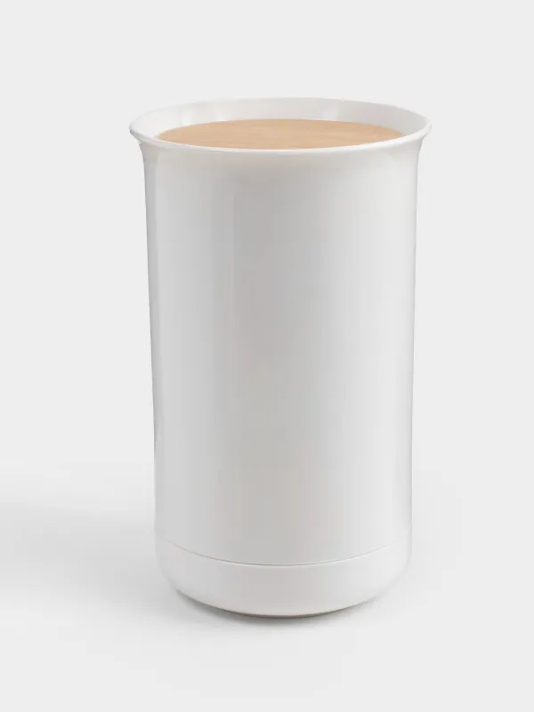 Мақта тампонының контейнері, 12 см, пластик/резеңке ағаш, ақ, White style, image-0