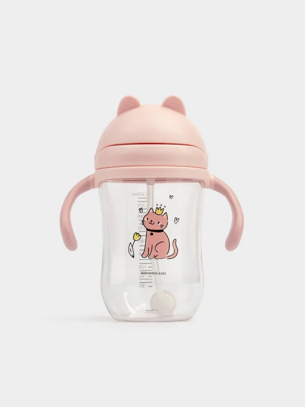 Ішуге арналған бөтелке, балаларға арналған, 350 мл, тритан, қызғылт, Мысық, Kiddy, image-0