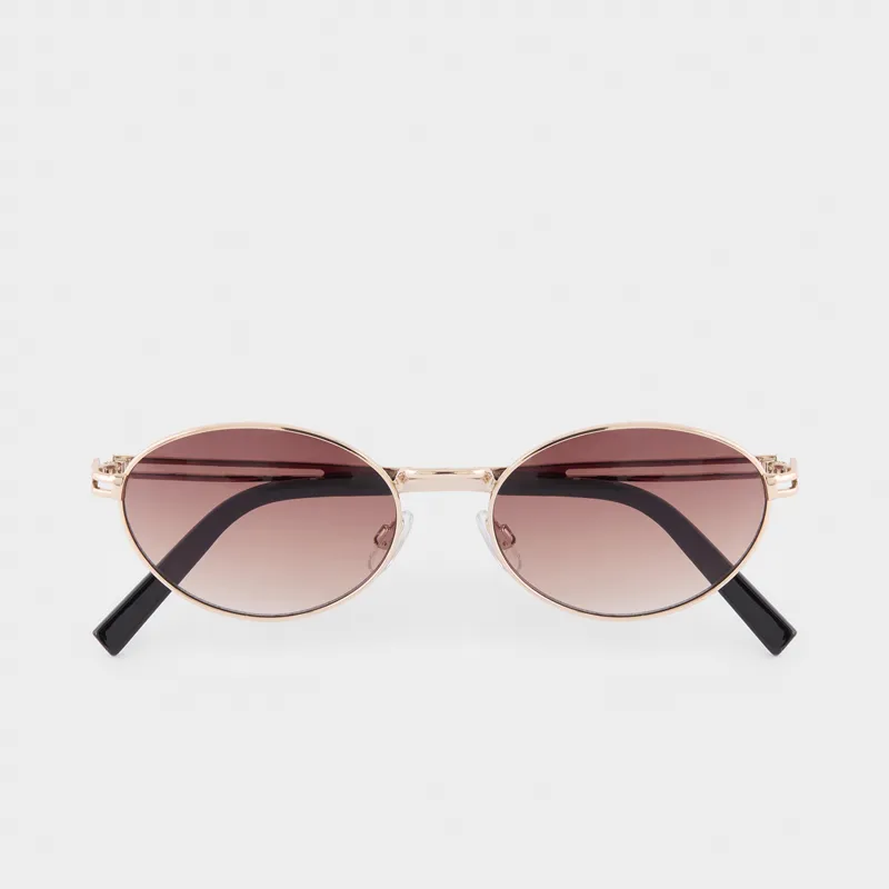 Очки солнцезащитные, металл/пластик, овальные, золотисто-коричневые, Round