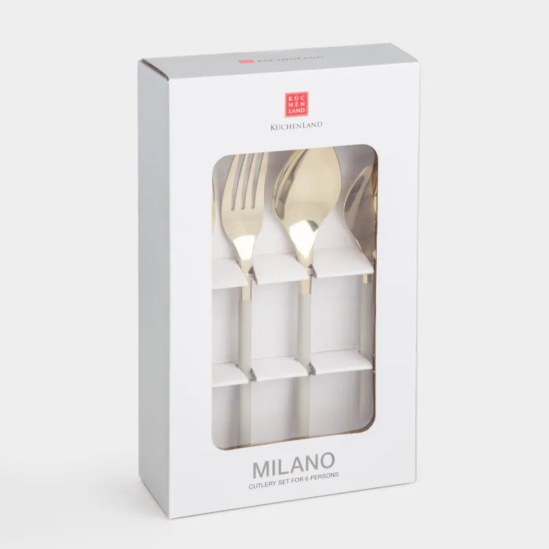 Столовые приборы, 6 перс, 24 пр, сталь, золотисто-бежевые, Milano, image-3