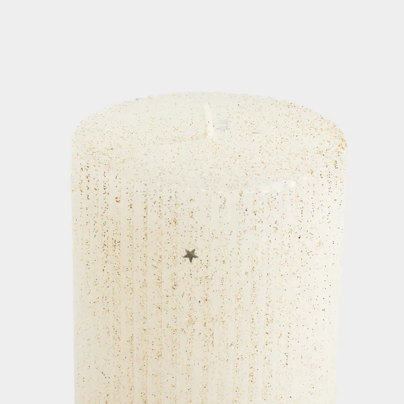 Свеча, 15 см, цилиндрическая, с блестками, молочно-золотистая, Ribbed candle, image-3