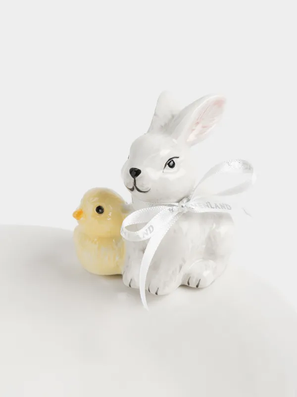 Ыдыс, 25 см, керамика, сүт түстес, Гүлдер арасындағы қоян мен балапан, Easter, image-2