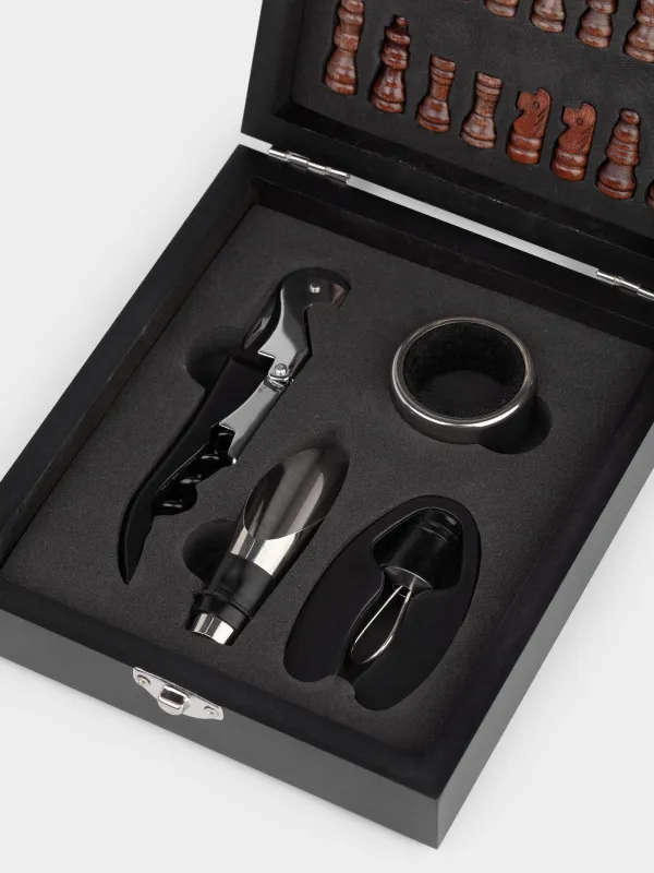 Сомелье жиынтығы, 4 зат, қорапта, болат / пластик / ағаш, қара, шахмат, бар, image-3