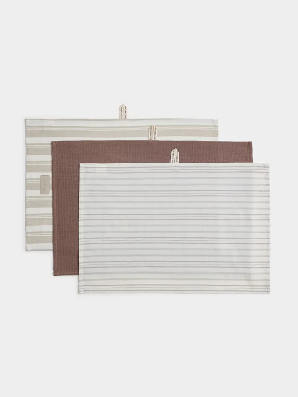 Асүйлік сүлгі, 40х60 см, 3 дана, мақта, сарғылт-қоңыр/қоңыр, Жолақтар, Stripes kitchen, image-0