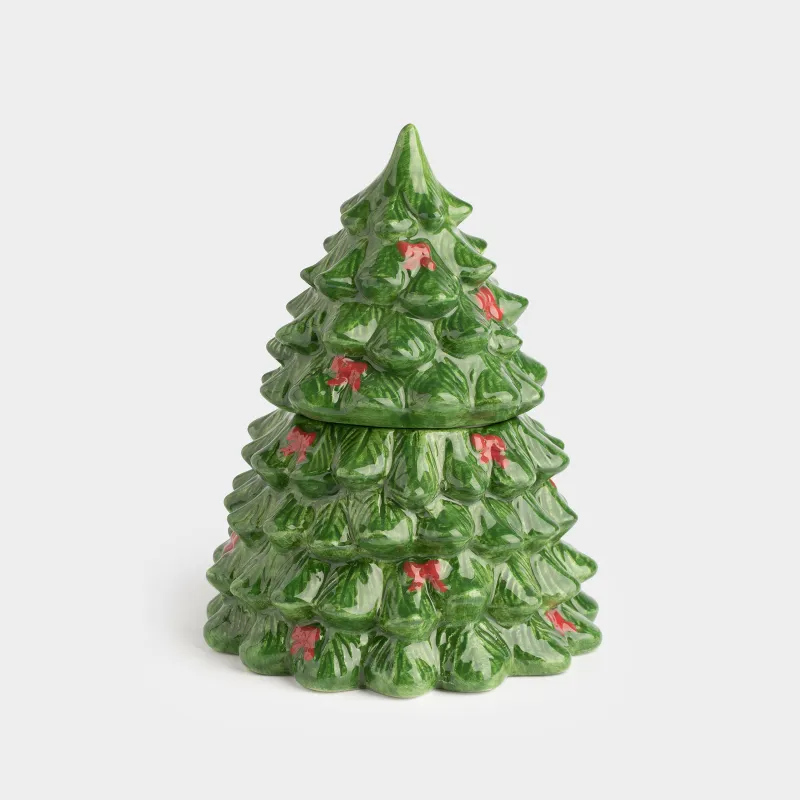 Сақтау ыдысы, 16х20 см, 730 мл, керамика, жасыл, Бантиктері бар шырша, Christmas traditions