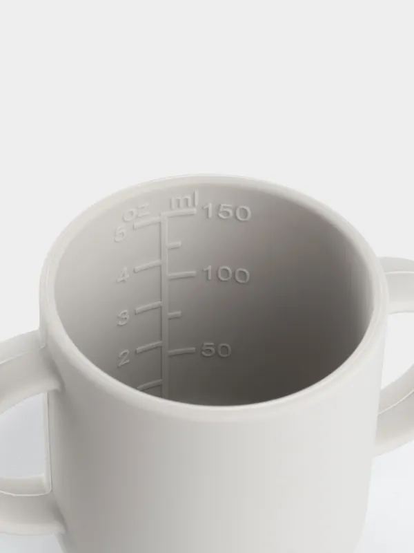 Балаларға арналған ішетін ыдыс, 150 мл, тұтқалары бар, сабаны бар, силикон, сұр, Kiddy, image-3