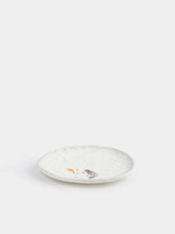 Тіскебасар тәрелкесі, балаларға арналған, 19 см, керамика, сүт түстес және сұр, дақты, Кірпі, Hedgehog walk, image-2