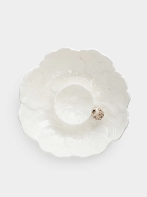 Ыдыс, 24х7 см, тұздыққа арналған ыдысы бар, керамика, сүт түстес, дақты, Жапырақтағы кірпі, Slight frost, image-3