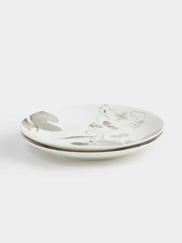 Тіскебасар тәрелкесі, 23 см, 2 дана, фарфор N, Сұр гүлдер, Watercolor, image-1