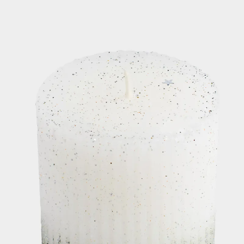 Шам, 8 см, цилиндрлік, жылтырақтары бар, ақ-күміс, Metallic glow, image-4