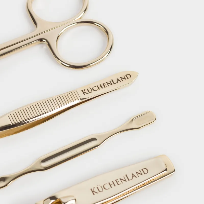 Маникюр жиынтығы, 5 зат, болат, алтын, Manicure gold, image-3