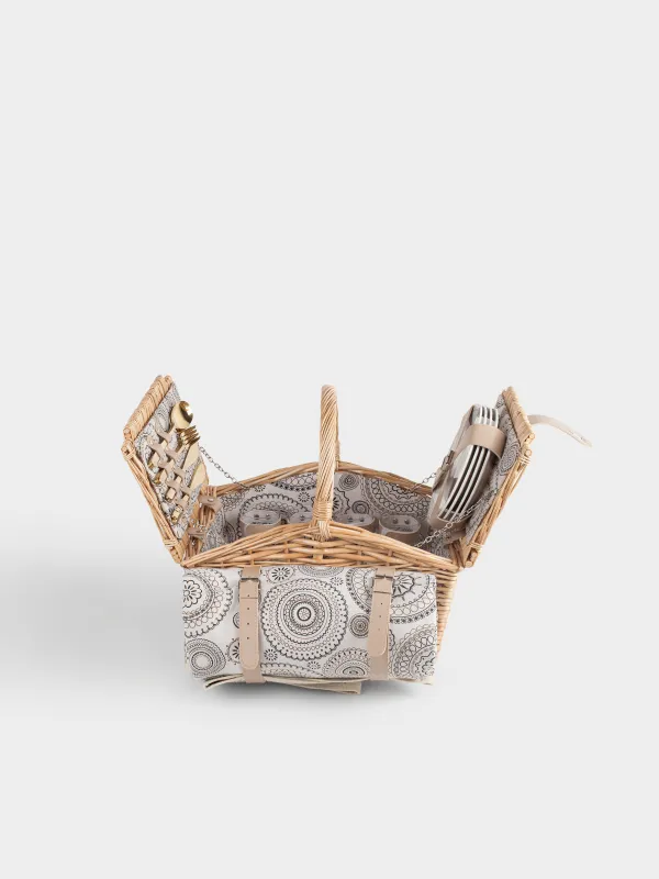 Пикник себеті, 40х28 см, 4 адам, 21 зат, көрпе, жүзім сабағы, сарғылт-қоңыр, Picnic, image-1