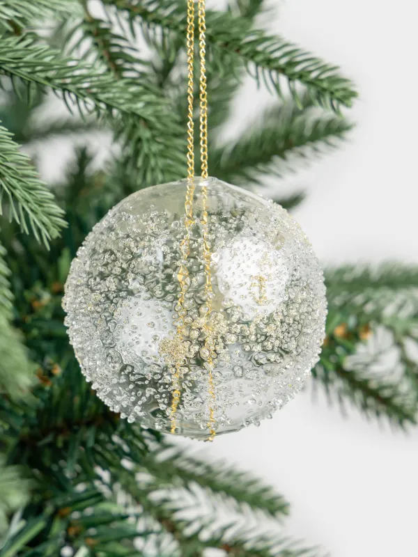 Шырша ойыншығы, 8 см, шыны, жылтырақтары бар, шампан, Аязды шар, Ball sparkle, image-2