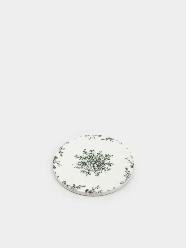 Саптыаяқ тұғыры, 11 см, дөңгелек, керамика/тығын, ақ, Жасыл гүлдер, Green lace, image-1