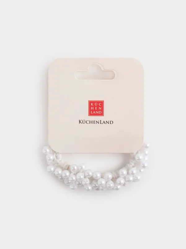 Резинка для волос, 6 см, пластик, белая, Жемчужины, Pearl, image-4