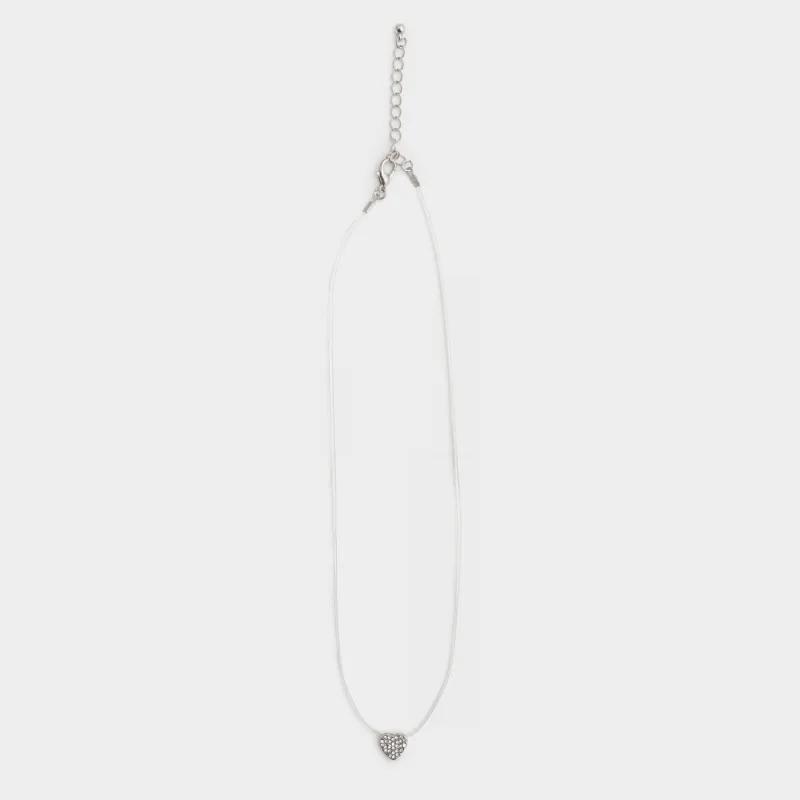 Цепочка, 40 см, с подвеской, металл/стразы, серебристая, Сердце, Jewelry heart