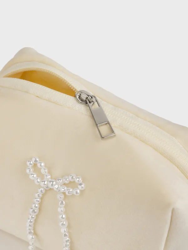 Косметичка, 15x10 см, полиэстер/пластик, молочная, Жемчужный бантик, Beauty bow, image-3