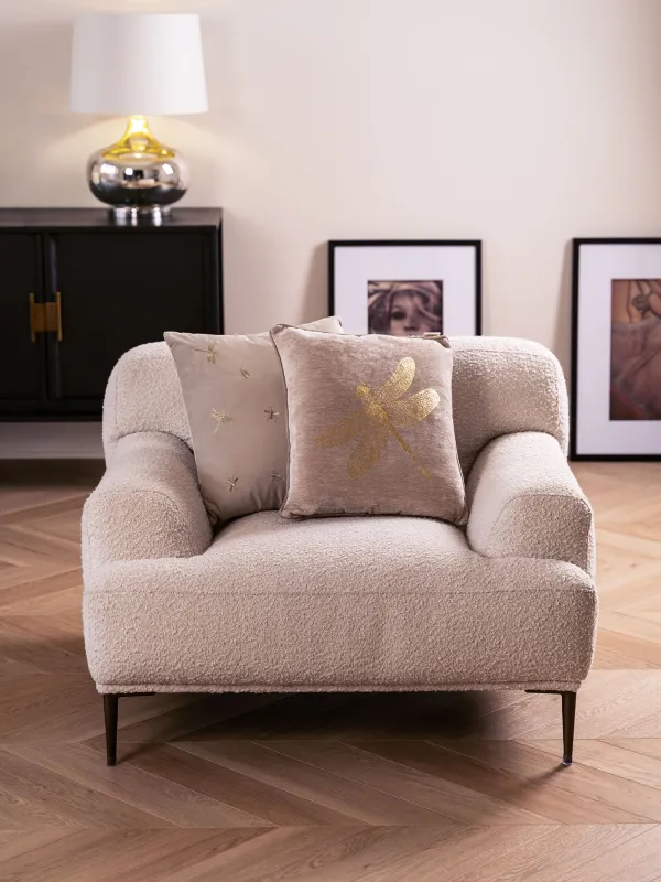 Сәндік жастық, 45х45 см, шенилл/барқыт, сұр-сарғылт-қоңыр, инелік, Dragonfly, image-9