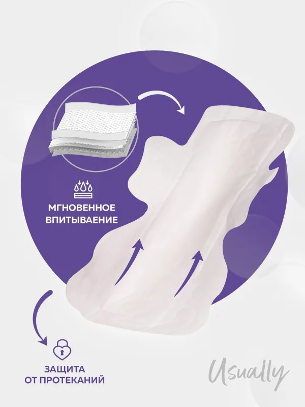 Прокладки гигиенические, 29 см, 8 шт, с двойными крылышками, Night, Usually, image-1