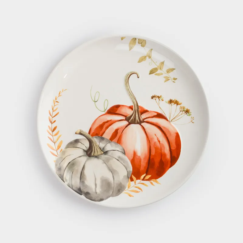 Түскі ас тәрелкесі, 27 см, керамика, ақ, Асқабақ және жапырақтар, Forest symphony