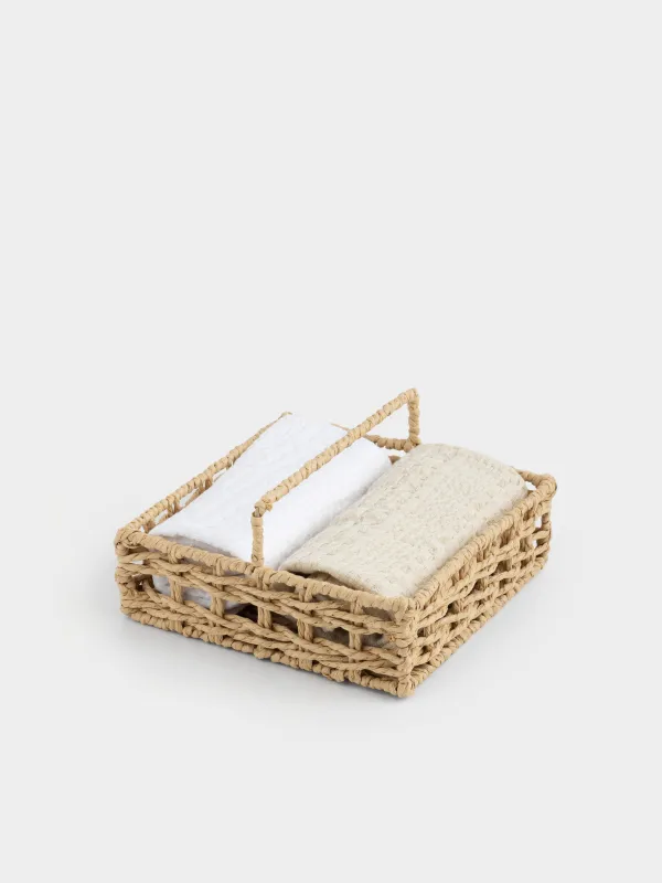 Асүйлік сүлгі, 40х60 см, 2 дана, мақта, ақ/сарғылт-қоңыр, Waffle, image-0