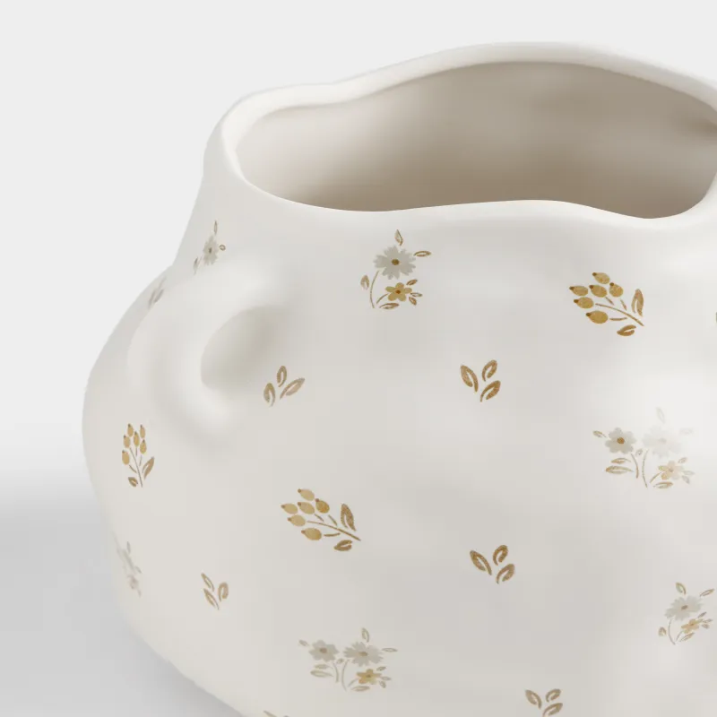 Гүл вазасы, 19 см, тұтқалары бар, керамика D, сүт түстес, Винтажды гүлдер, La flore, image-3