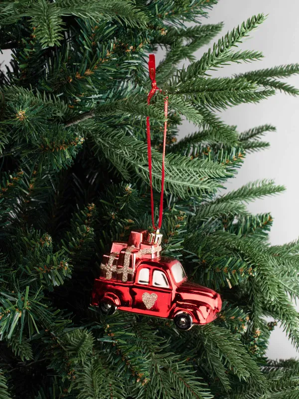 Шырша ойыншығы, 11 см, пластик, жылтырақтары бар, қызыл, Жүрегі бар көлік, Figure christmas, image-3