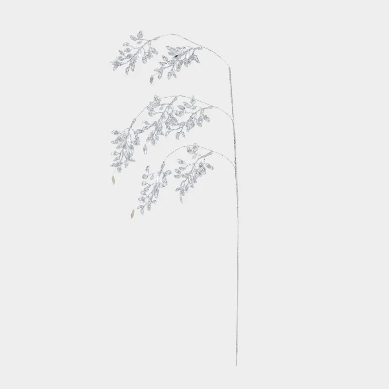 Ветка декоративная, 65 см, акрил/металл, Серебристые кристаллы, Crystal decor