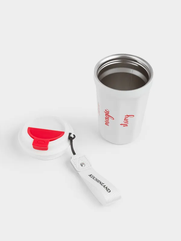 Термосаптыаяқ, 350 мл, бауы бар, болат/пластик/тоқыма, ақ және қызыл, Story, image-6