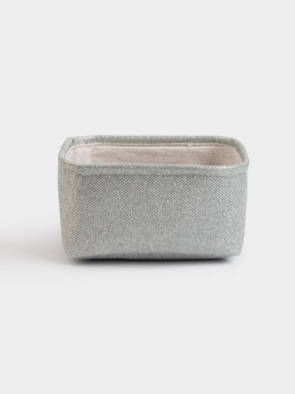 Сақтау себеті, 20x15x10 см, тұтқалары бар, полиэстер, тікбұрыш, күміс, Ideally, image-0