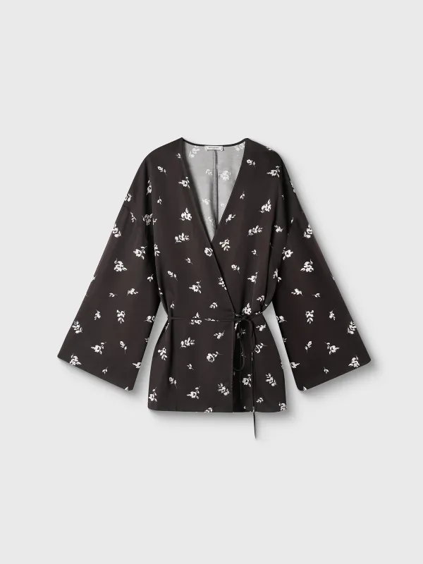 Әйелдер кимоносы, үйге арналған, өлшемі S, вискоза, ақ және қара, Гүлдер, Leyra, image-4