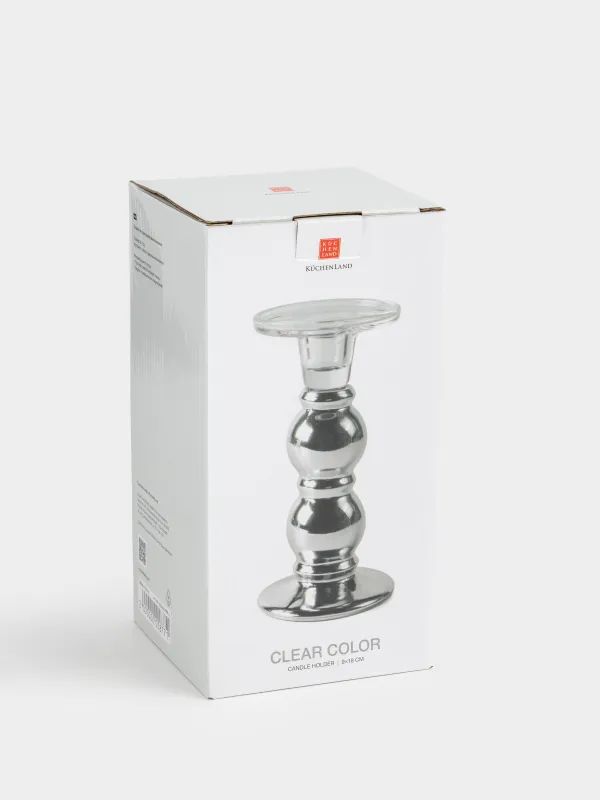 Подсвечник, 18 см, для одной свечи, на ножке, стекло, серебристый, Clear color, image-4