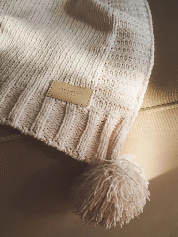 Плед, 130х170 см, с помпонами, шенилл/люрекс, молочный, Chenill, image-4