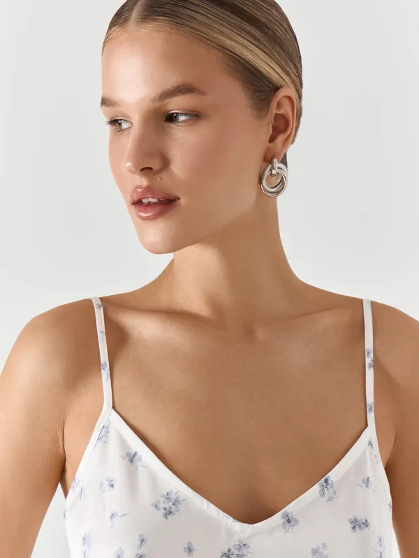 Әйелдерге арналған топ, үйге арналған, өлшемі М, белдіктері бар, полиэстер, көк және ақ, Гүлдер, Tesia, image-2