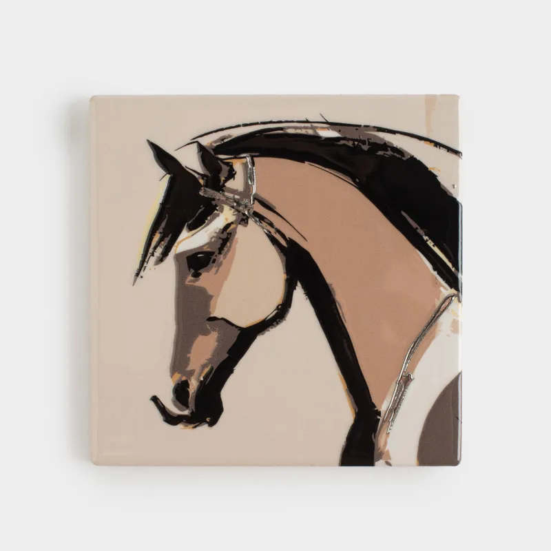 Подставка под кружку, 11х11 см, квадратная, керамика/пробка, бежевая, Конь, Horse art